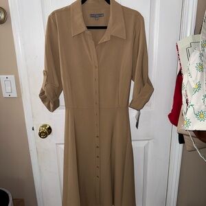 Sharagano Camel Long Sleeve Dress